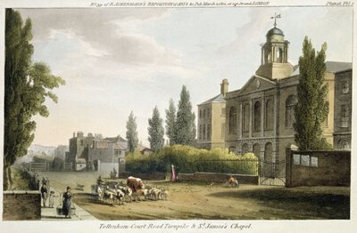 Turnpike de Tottenham Court Road et chapelle St. James, de 